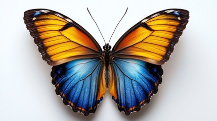 Fototapeta premium Vibrant butterfly, studio shot, colorful wings, white background