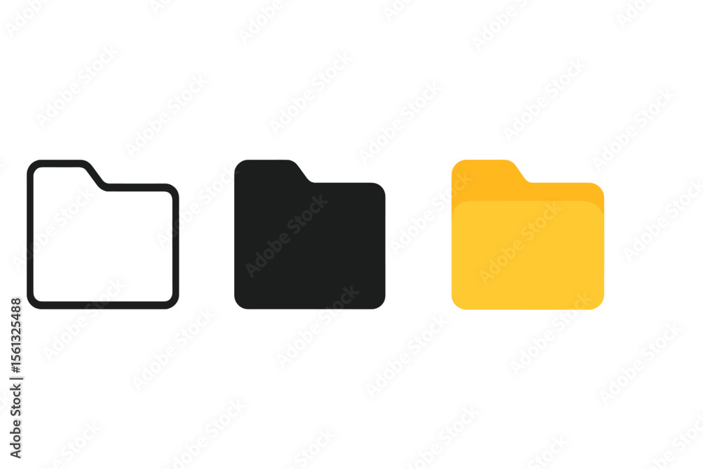 Poster minimalistic vector illustration of trio folder icons with highlight on yellow folder for digital pr