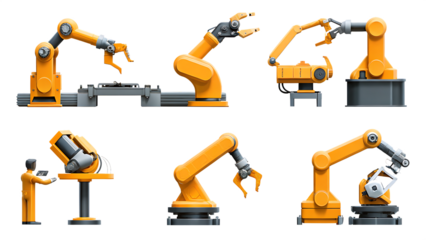 set of robotic arm manufacturing industry isolated on white background PNG ,ai generated