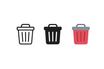 Simple trash bin icon set vector illustration for modern user interface design