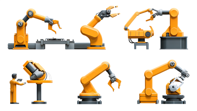  set of robotic arm manufacturing industry isolated on white background PNG ,ai generated