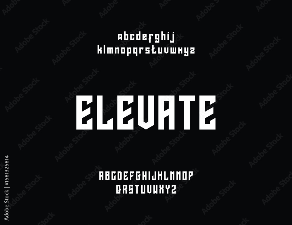 Poster modern, bold font display with uppercase alphabet and the word 