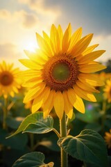 Obraz premium Sunlit Sunflower Basking in Golden Sunlight A Breathtaking Natural Scene of Warmth and Vibrancy