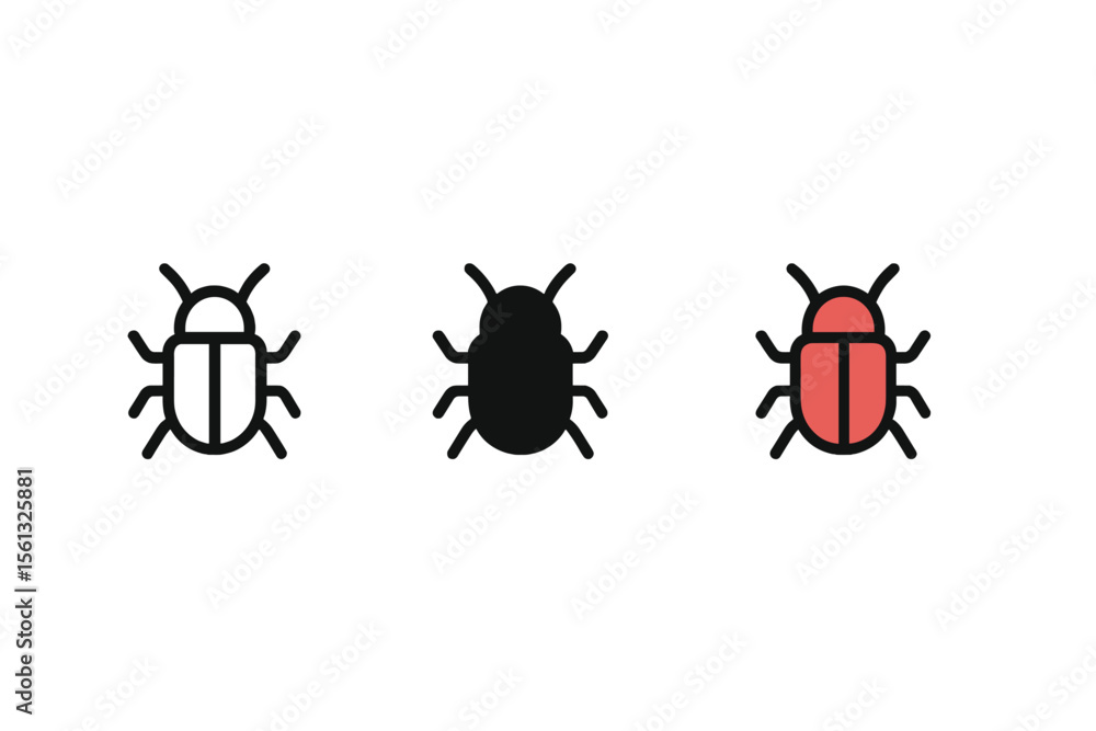 Aufkleber simple bug icon trio vector illustration for digital design and user interfaces