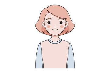 Smiling Portrait: A gentle woman with light pink hair and friendly smile radiates warmth and approachability, her portrait in a simple, heartwarming aesthetic.