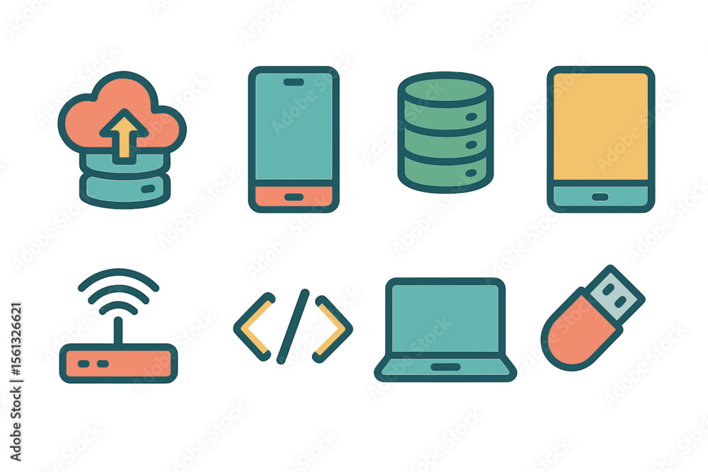 Poster digital technology icons vector illustration for design projects in simple style