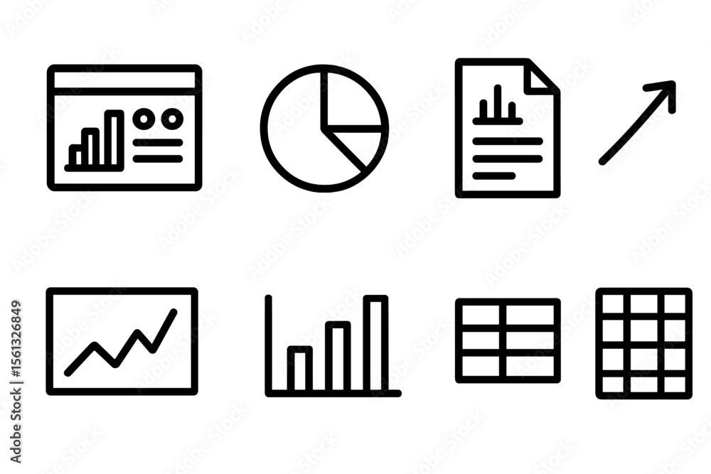 Poster simple analytics icons grid vector illustration for reports and presentations