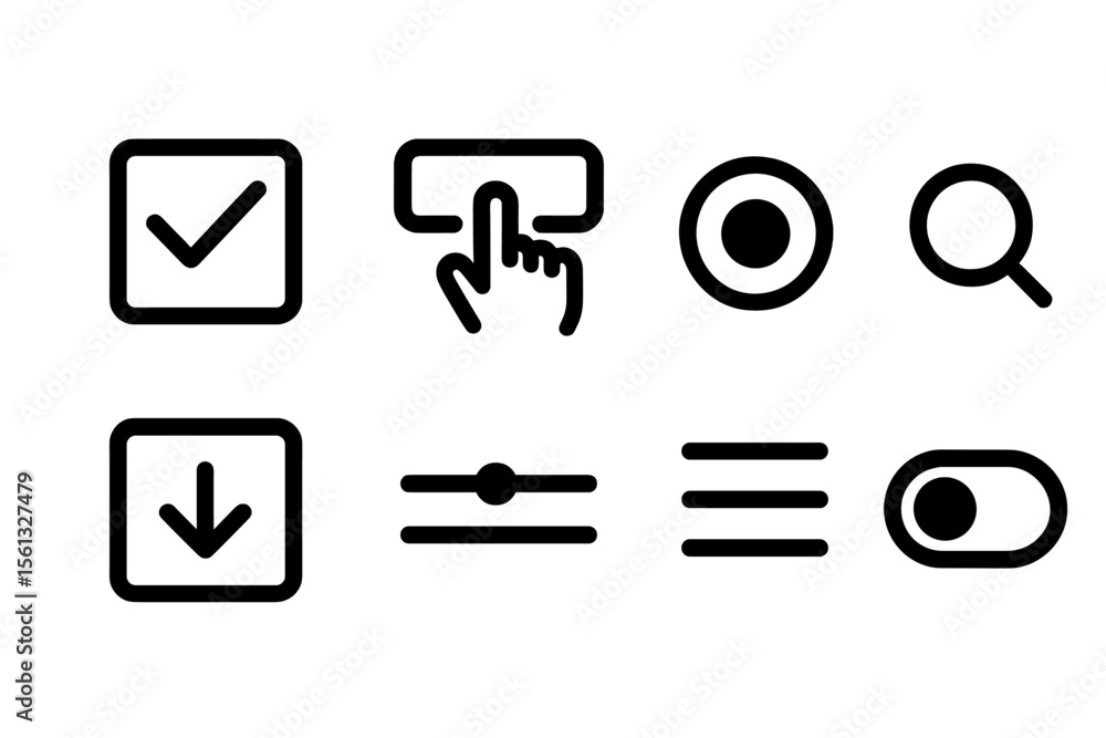 Poster simple user interface icon grid for ui ux design in flat style vector illustration