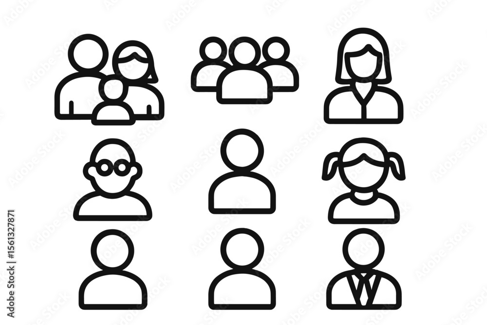 Poster simple icon set of diverse group concepts for design and composition in flat vector illustration