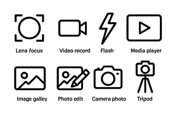 Minimalist vector illustration of photography icons grid for digital design and media use