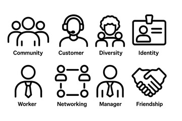 Simple community icon set vector illustration - grid style for networking and identity themes