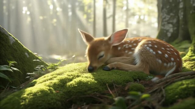 Adorable Sleeping Deer Fawn A Charming Animated Deer Illustration