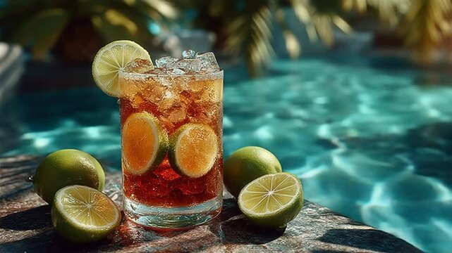 Refreshing Cocktail by the Pool: A Tropical Drink Experience with Citrus Fruits