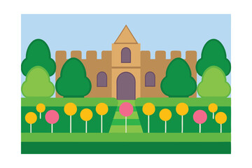 Enchanted Castle Gardens A Fairytale Landscape Illustration