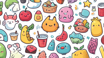 Cute Bundle of Emojis, Animals, and Kawaii Food Characters for Creative Projects