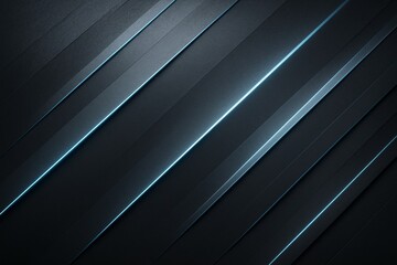 Dark abstract background with diagonal layered lines and glowing blue light effects on black surface creating a futuristic graphic style concept.