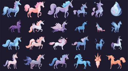 Enchanting Bundle of Fairytale Unicorn Icons in Flat Vector