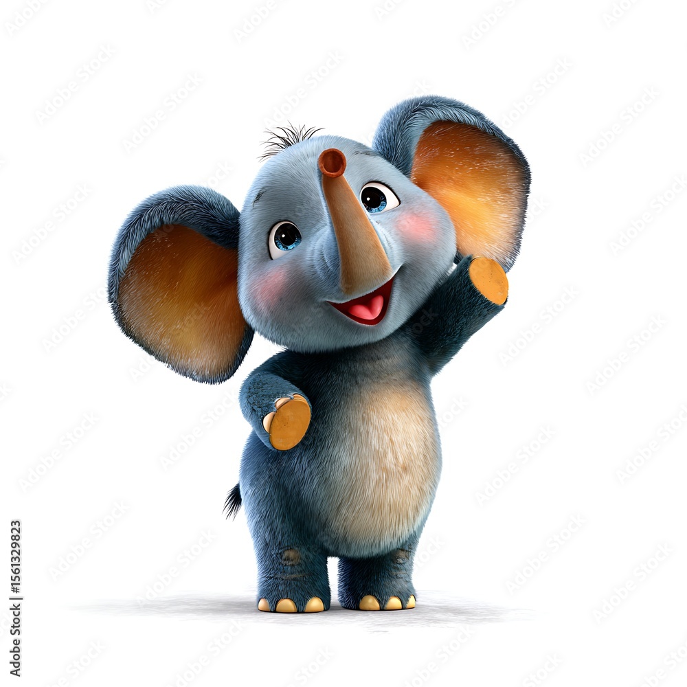 Aufkleber whimsical elephant welcoming: a charming animated elephant with a cheerful smile waves a friendly gr