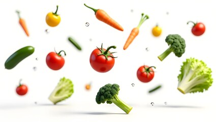 Naklejka premium Floating Fresh Vegetables on White Background