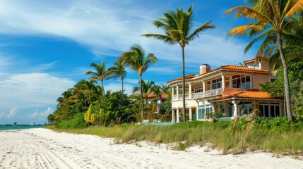 Miami beach homes with palm trees and white sand beaches