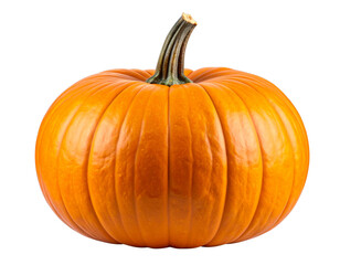 Obraz premium Bright Orange Pumpkin with Smooth Skin, Front View Isolated on Black Background