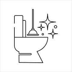 Toilet cleaning linear icon. Thin line illustration. Bathroom cleaning. Contour symbol. Isolated vector outline image. Editable stroke