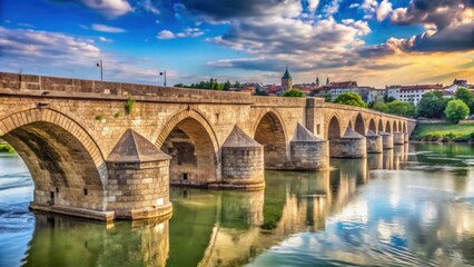 Naklejka premium Ancient stone bridge spanning Sava River in Belgrade's historic heart