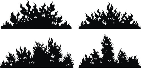 Black Silhouette Fire Flames Set – Vector Burning Flame Icons Collection,Silhouette Fire flames,Fire flame icon,set vector icons,Set of black fire silhouettes flames,fire symbol vector elements,Ai