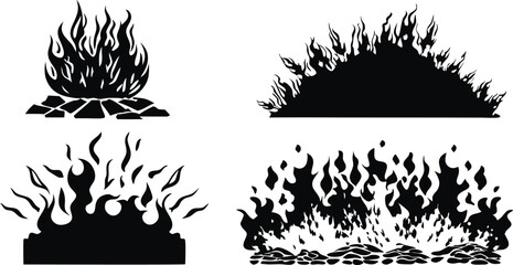 Black Silhouette Fire Flames Set – Vector Burning Flame Icons Collection,Silhouette Fire flames,Fire flame icon,set vector icons,Set of black fire silhouettes flames,fire symbol vector elements,Ai