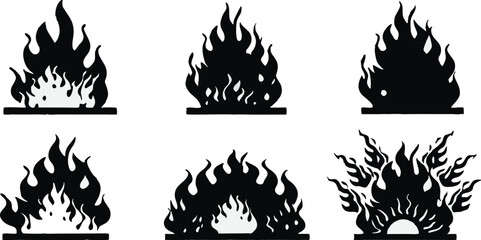 Black Silhouette Fire Flames Set – Vector Burning Flame Icons Collection,Silhouette Fire flames,Fire flame icon,set vector icons,Set of black fire silhouettes flames,fire symbol vector elements,Ai