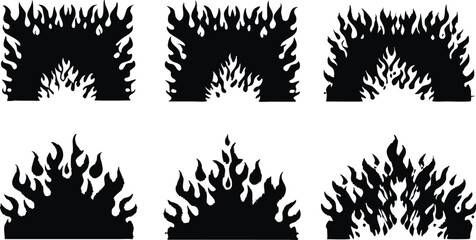Black Silhouette Fire Flames Set – Vector Burning Flame Icons Collection,Silhouette Fire flames,Fire flame icon,set vector icons,Set of black fire silhouettes flames,fire symbol vector elements,Ai