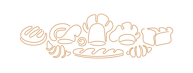 Bakery logo, bread sign Vector one line art emblem