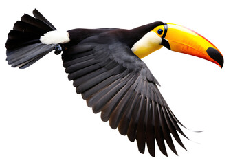 Obraz premium toucan in flight isolated on white background PNG ,ai generated