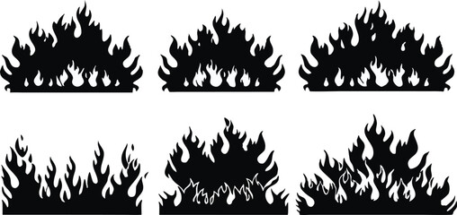 Black Silhouette Fire Flames Set – Vector Burning Flame Icons Collection,Silhouette Fire flames,Fire flame icon,set vector icons,Set of black fire silhouettes flames,fire symbol vector elements,Ai