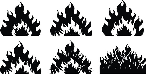 Black Silhouette Fire Flames Set – Vector Burning Flame Icons Collection,Silhouette Fire flames,Fire flame icon,set vector icons,Set of black fire silhouettes flames,fire symbol vector elements,Ai