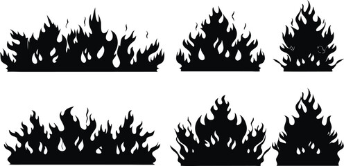 Black Silhouette Fire Flames Set – Vector Burning Flame Icons Collection,Silhouette Fire flames,Fire flame icon,set vector icons,Set of black fire silhouettes flames,fire symbol vector elements,Ai