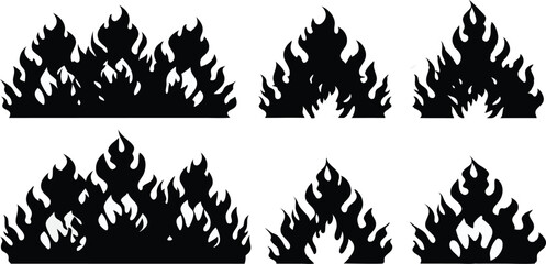 Black Silhouette Fire Flames Set – Vector Burning Flame Icons Collection,Silhouette Fire flames,Fire flame icon,set vector icons,Set of black fire silhouettes flames,fire symbol vector elements,Ai