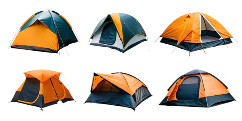 various camping tents displayed in different angle isolated on white background PNG ,ai generated