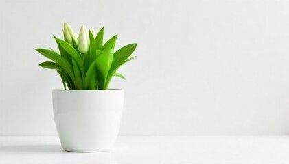 Fototapeta premium Pristine White Ceramic Flowerpot on White Background, Ready for Spring Planting. Minimalist Home Decor, Clean Lines, Interior Design.