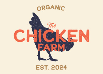 Chicken Farm with Chicken Silhouette Vintage Retro Background. Ideal for branding organic farms, local produce markets, homesteading, animal husbandry, or artisanal food packaging.