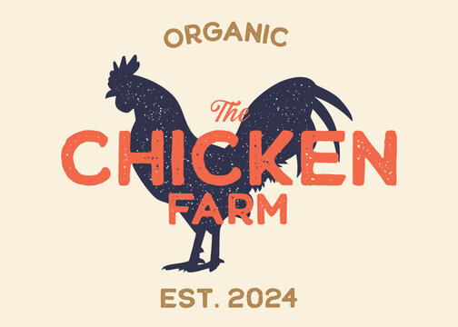 Chicken Farm with Chicken Silhouette Vintage Retro Background. Ideal for branding organic farms, local produce markets, homesteading, animal husbandry, or artisanal food packaging.
