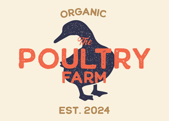 Duck or Poultry Farm with Duck Silhouette Vintage Retro Background. Ideal for branding organic farms, local produce markets, homesteading, animal husbandry, or artisanal food packaging.