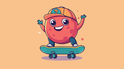 Playful Button Cell Mascot Skateboarding Character Illustration