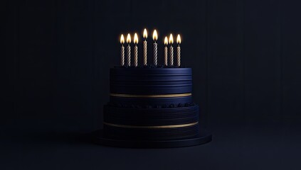 Dark, elegant two-tiered cake with lit candles