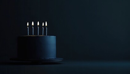 Dark birthday cake with lit candles