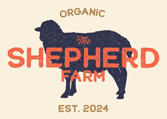 Sheep or Shepperd Farm with Sheep Silhouette Vintage Retro Background. Ideal for branding organic farms, local produce markets, homesteading, animal husbandry, or artisanal food packaging.