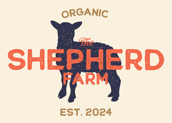 Sheep or Shepperd Farm with Sheep Silhouette Vintage Retro Background. Ideal for branding organic farms, local produce markets, homesteading, animal husbandry, or artisanal food packaging.