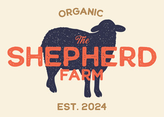 Sheep or Shepperd Farm with Sheep Silhouette Vintage Retro Background. Ideal for branding organic farms, local produce markets, homesteading, animal husbandry, or artisanal food packaging.