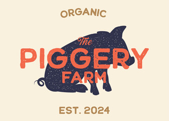 Pig or Piggery Farm with Pig Silhouette Vintage Retro Background. Ideal for branding organic farms, local produce markets, homesteading, animal husbandry, or artisanal food packaging.
