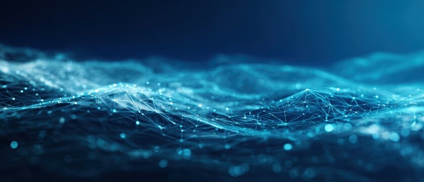 The digital ocean waves creating a futuristic data visualization environment.